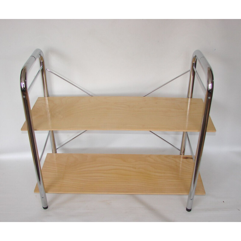 Vintage shelf,chrome-plated metal and veneer 1970s