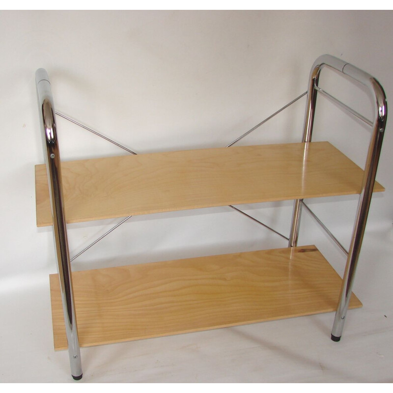 Vintage shelf,chrome-plated metal and veneer 1970s