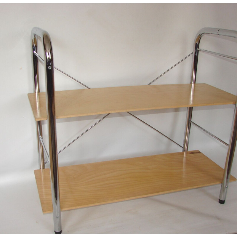 Vintage shelf,chrome-plated metal and veneer 1970s