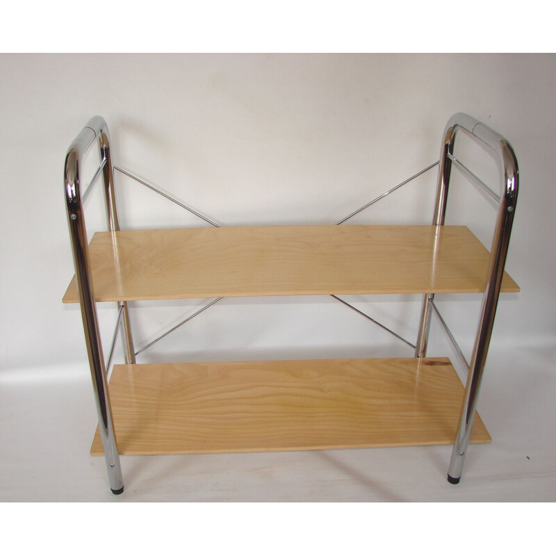 Vintage shelf,chrome-plated metal and veneer 1970s