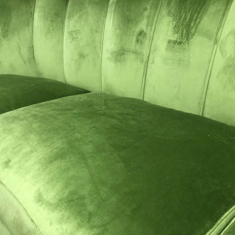 Mid-Century Green Velvet and Brass Italian Curved Sofa, 1950