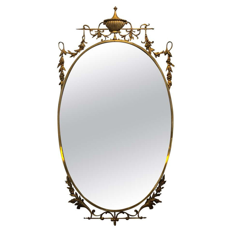 Mid-Century Brass Italian Oval Mirror, 1960