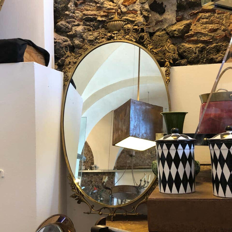 Mid-Century Brass Italian Oval Mirror, 1960