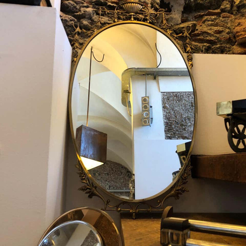 Mid-Century Brass Italian Oval Mirror, 1960