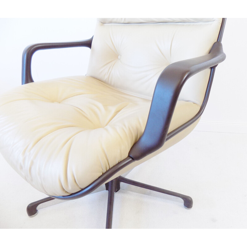 Fauteuil vintage haut dossier en cuir Comforto par Charles Pollock 1960