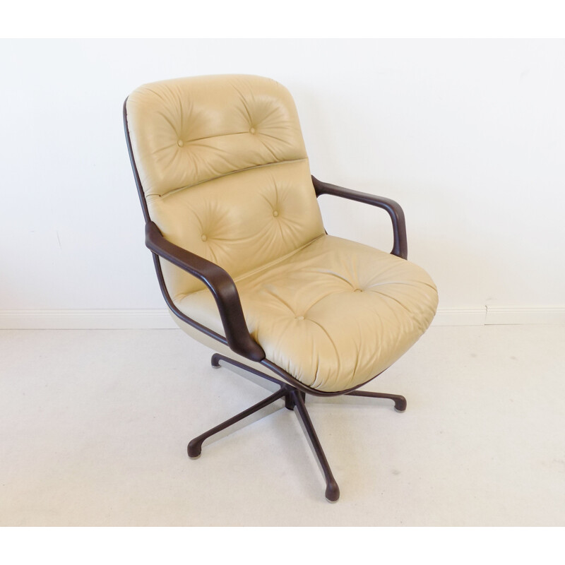 Fauteuil vintage haut dossier en cuir Comforto par Charles Pollock 1960