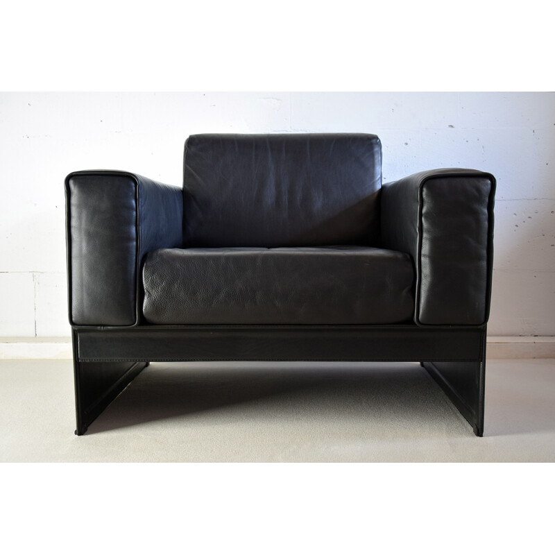 Vintage-Lounge-Sessel aus schwarzem Korium-Leder von Tito Agnoli für Matteo Grassi 1980