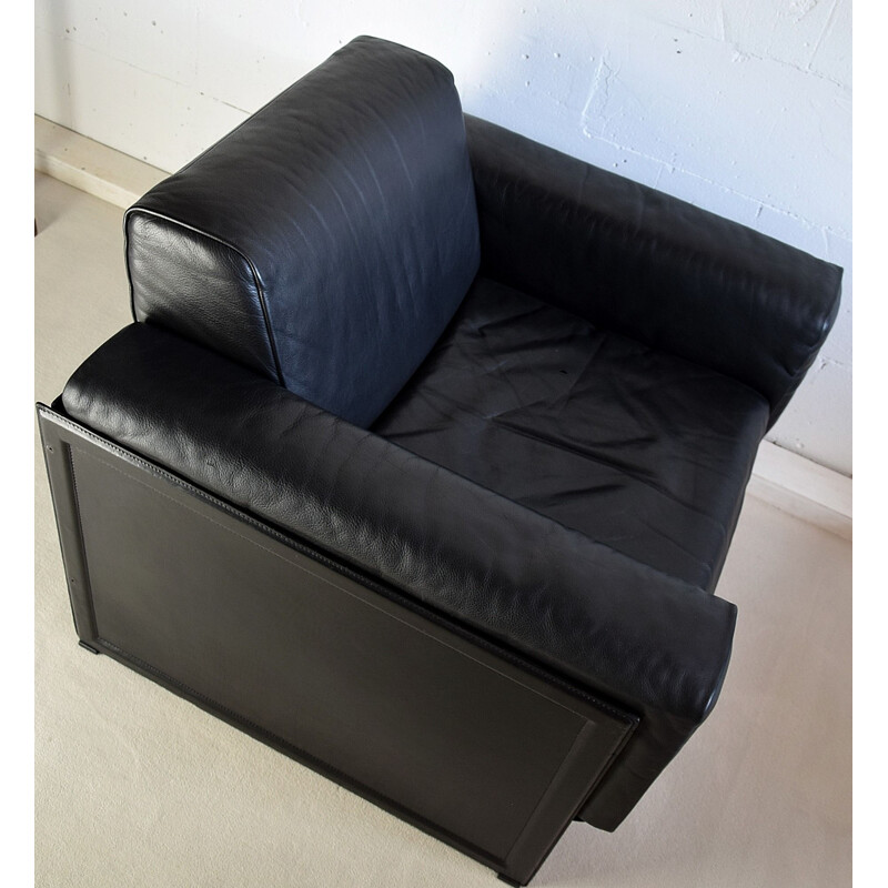 Sillón vintage de cuero negro Korium de Tito Agnoli para Matteo Grassi 1980