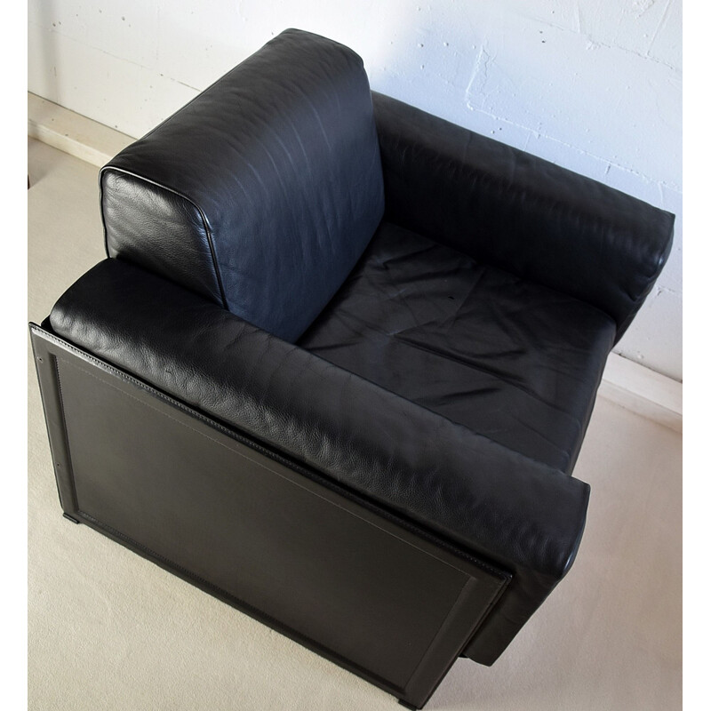 Vintage lounge stoel in zwart leer Korium door Tito Agnoli voor Matteo Grassi 1980