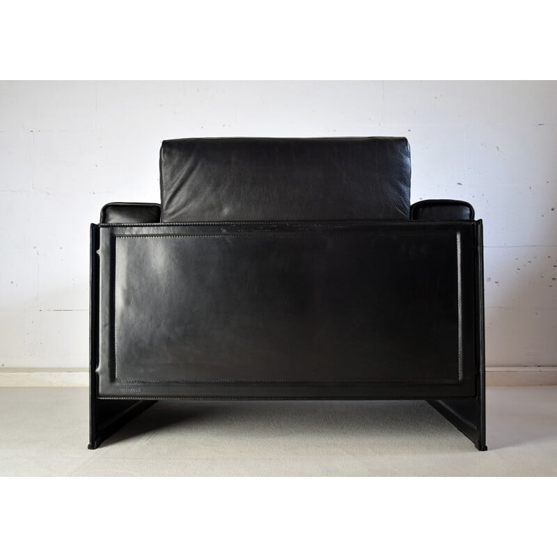 Fauteuil lounge vintage en cuir noir Korium de Tito Agnoli pour Matteo Grassi 1980