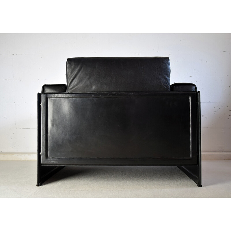 Vintage Korium Black Leather Lounge Chairs by Tito Agnoli for Matteo Grassi 1980