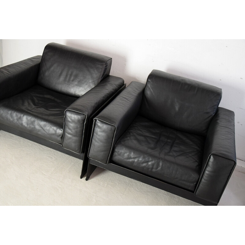 Vintage Korium Black Leather Lounge Chairs by Tito Agnoli for Matteo Grassi 1980