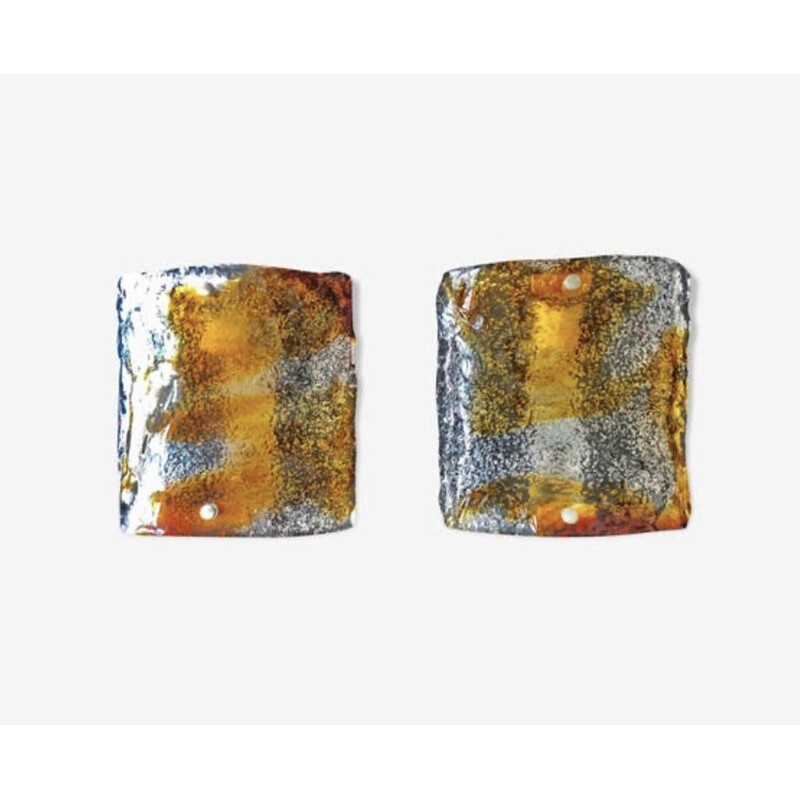 Pair of 1970 Mazzega two-tone vintage wall lights, glass murano 1970