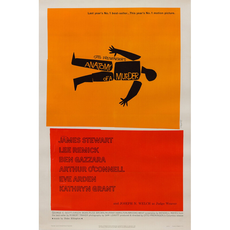 Poster d'epoca del film "Autopsia di un omicidio" di Saul Bass, USA 1959