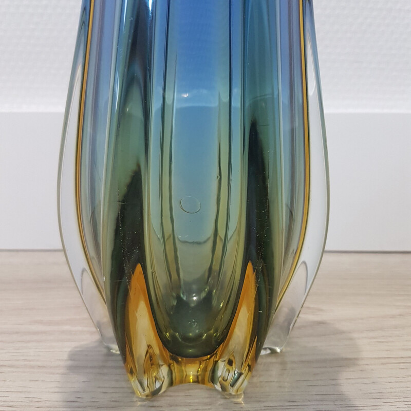 Vase en verre vintage Sommerso Murano bleu et or de Flavio Poli pour Seguso, 1950