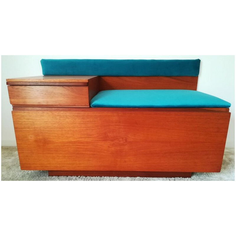 Vintage bench and chest teak telephone cabinet Scandinavian 