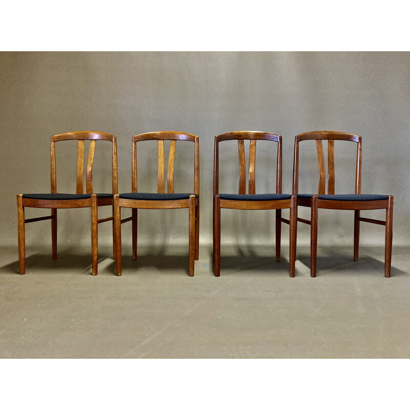 Ensemble de 4 chaises vintage tube chrome teck estampille Johansson Sweden 1950