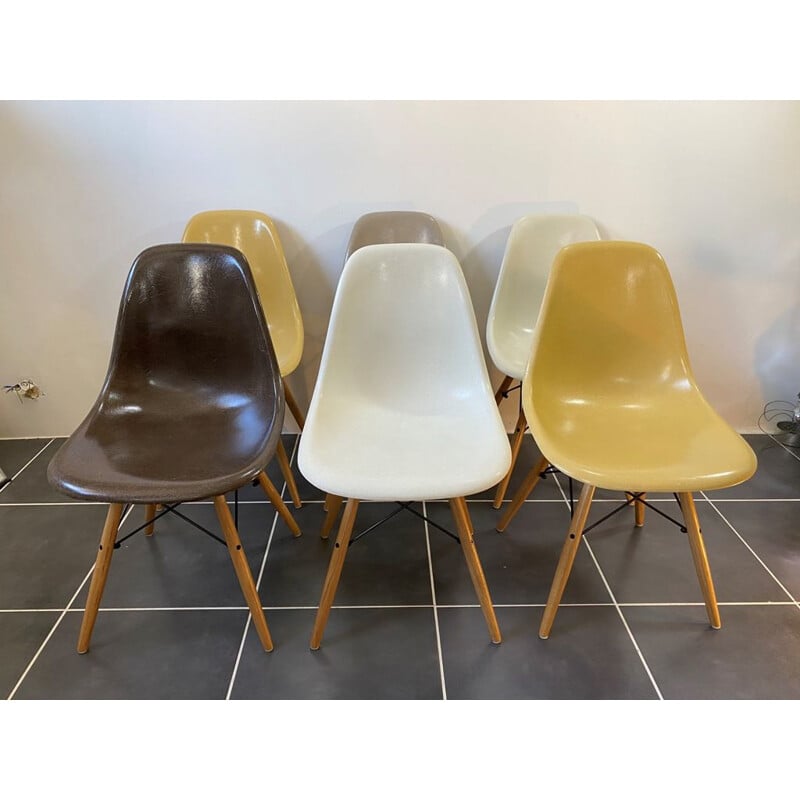 Set of 6 vintage chairs DSW brown greige Eames for Herman Miller 1970