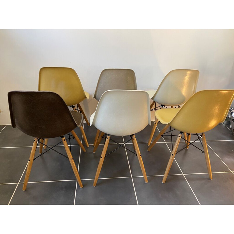 Set of 6 vintage chairs DSW brown greige Eames for Herman Miller 1970