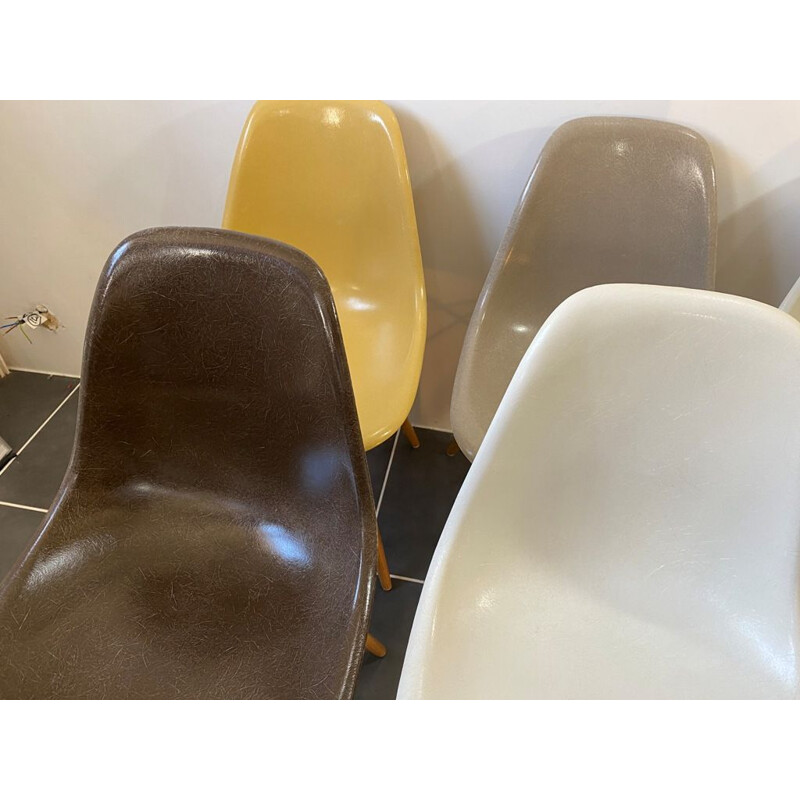 Set of 6 vintage chairs DSW brown greige Eames for Herman Miller 1970