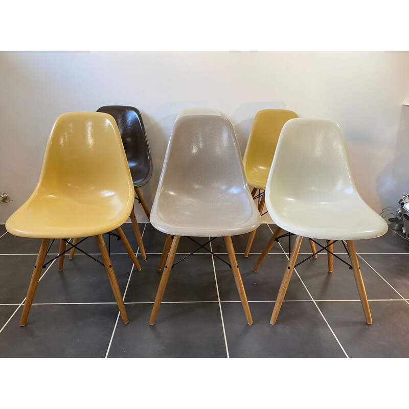 Set of 6 vintage chairs dsw brown greige Eames for Herman Miller 1970