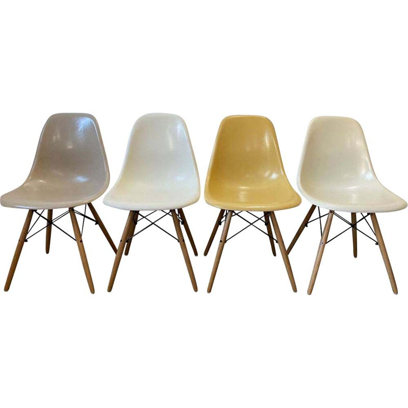 Lot of 4 vintage chairs dsw eames herman miller greige light oak 1970