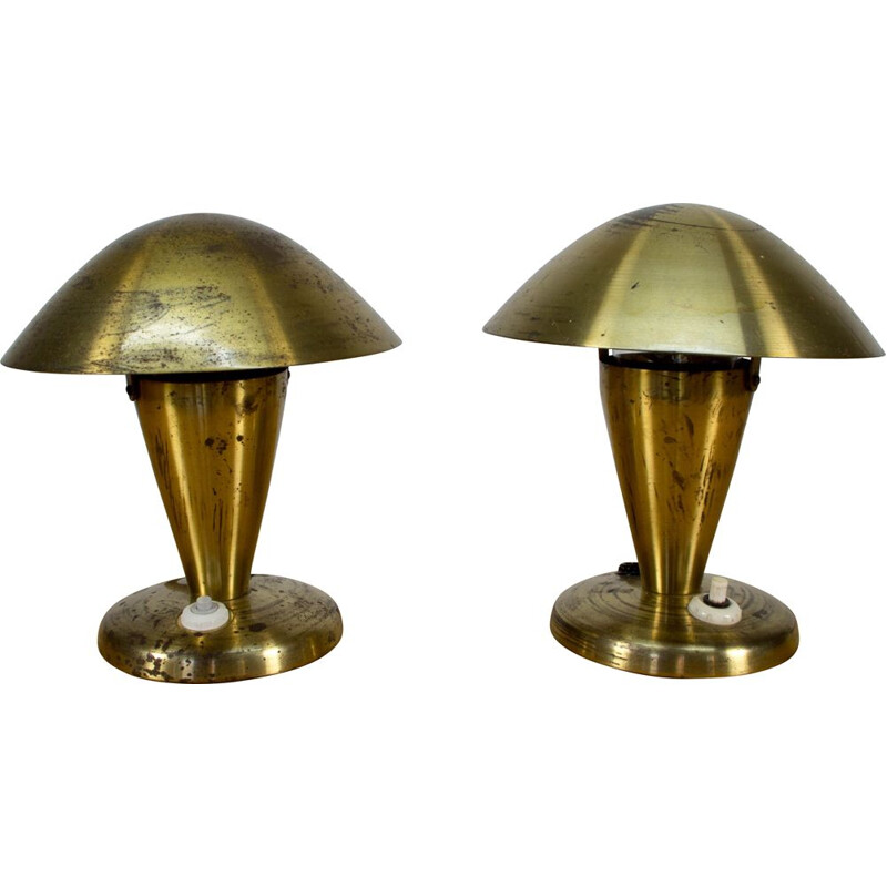 Paire de lampes de table vintage Bauhaus  avec abat-jour flexible 1930