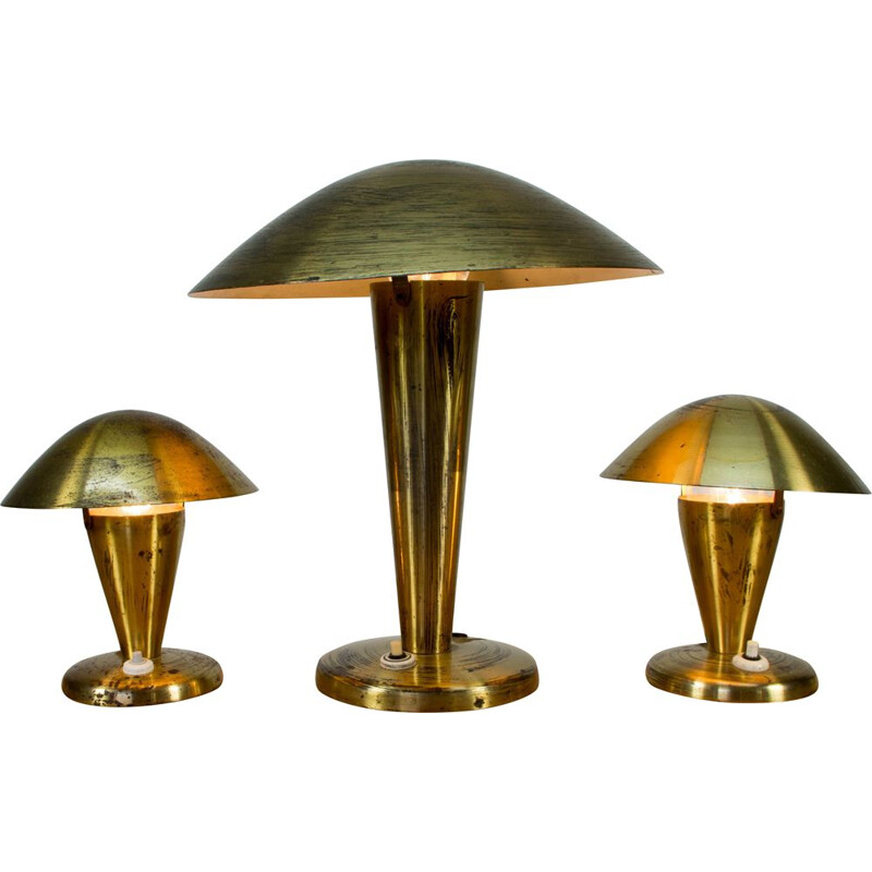 Set of 3 vintage Brass Table Lamps, Bauhaus 1930s