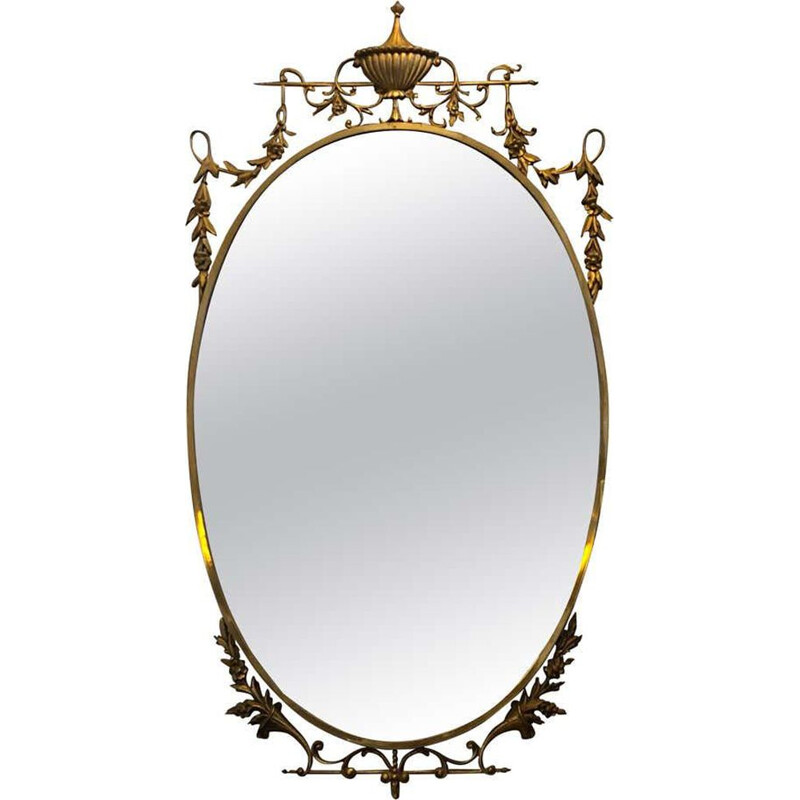 Mid-Century Brass Italian Oval Mirror, 1960