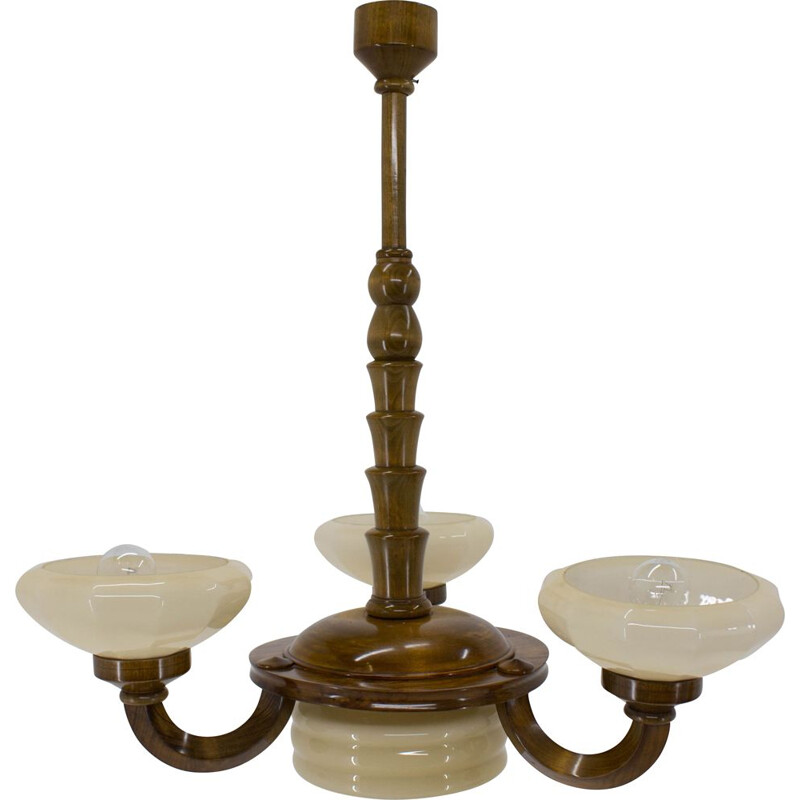 Candelabro de madeira Vintage Art Deco, 1930