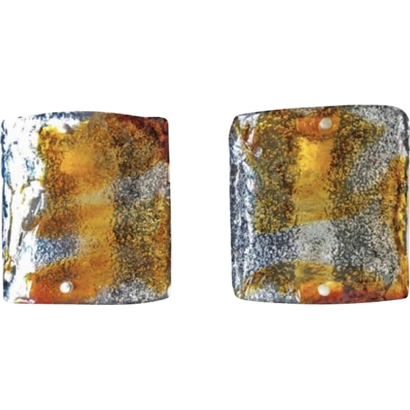 Pair of 1970 Mazzega two-tone vintage wall lights, glass murano 1970