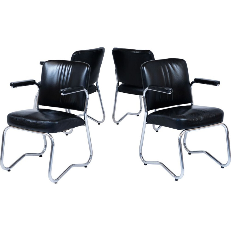 Suite of 4 vintage Bauhaus leather and skai chairs 