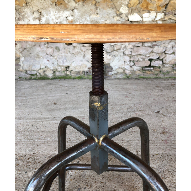 Vintage industrial screw stool vintage wood and metal 1970