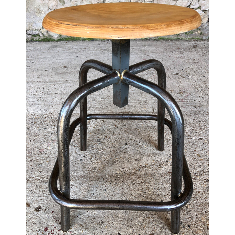 Vintage industrial screw stool vintage wood and metal 1970