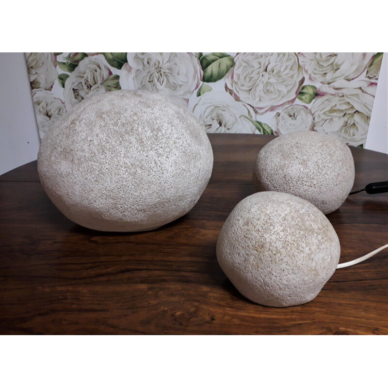 Set of 3 Vintage Pebble Lamps by Cazenave