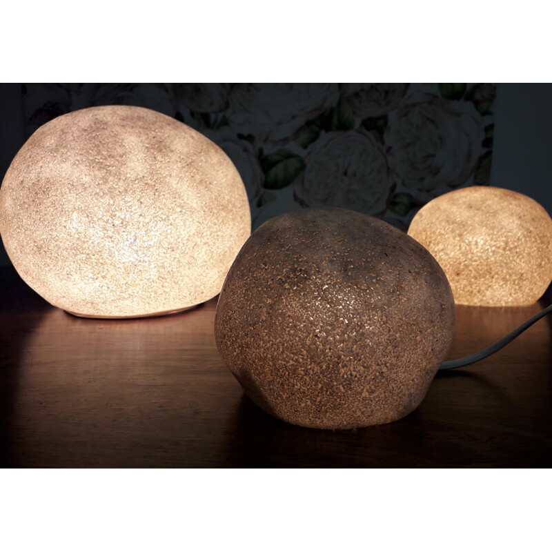 Set of 3 Vintage Pebble Lamps by Cazenave