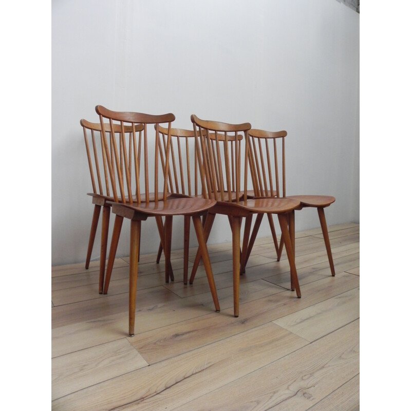 Set of six Baumann French chairs in wood - 1960s