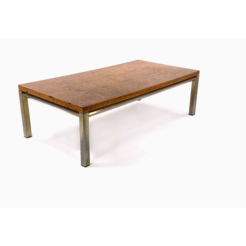 Table basse vintage avec plateau en orme et structure en métal, 1970