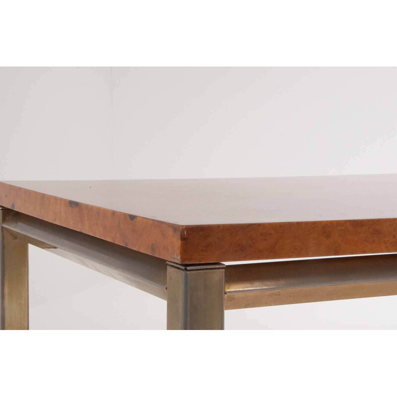 Vintage coffee table with elm top and metal structure, 1970