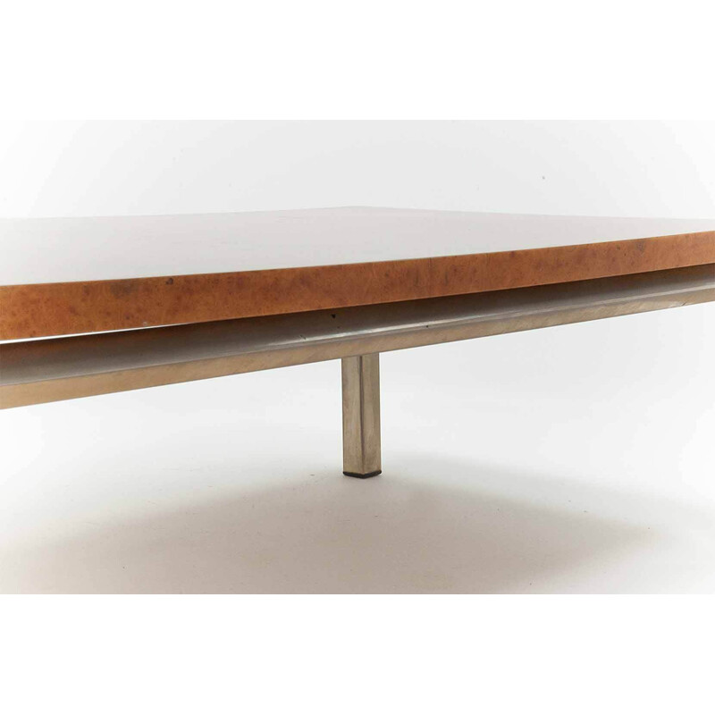 Table basse vintage avec plateau en orme et structure en métal, 1970