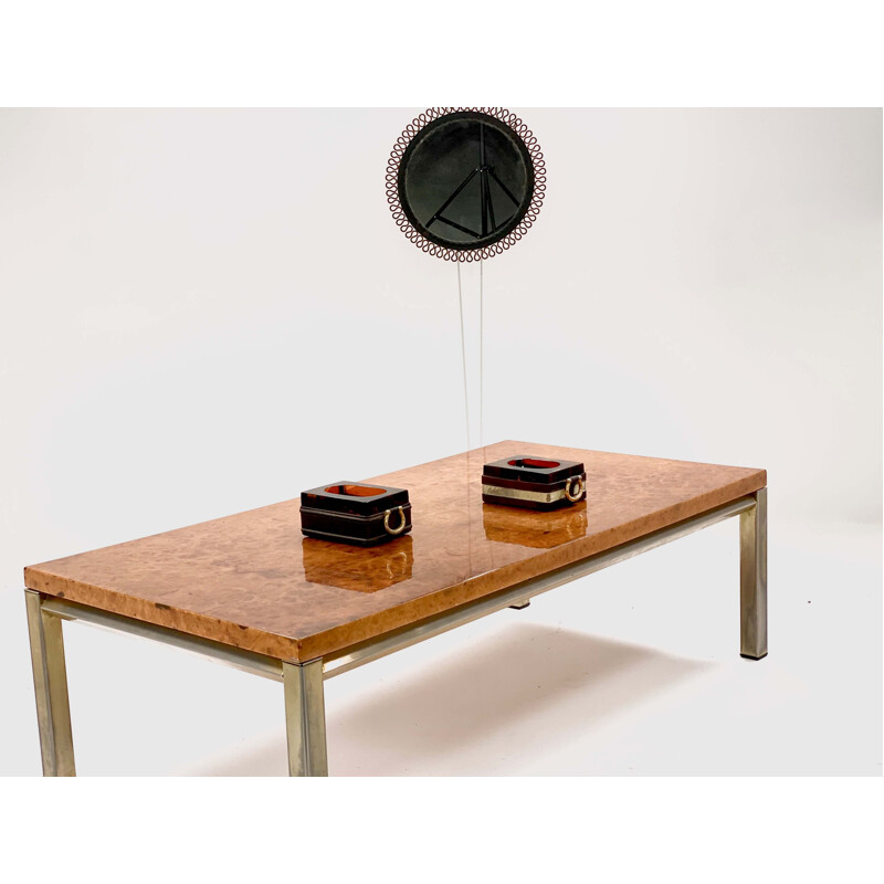 Vintage coffee table with elm top and metal structure, 1970