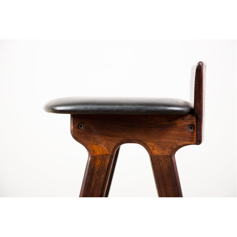 Vintage high bar stool in Rosewood by Erik Buck Danish 1960