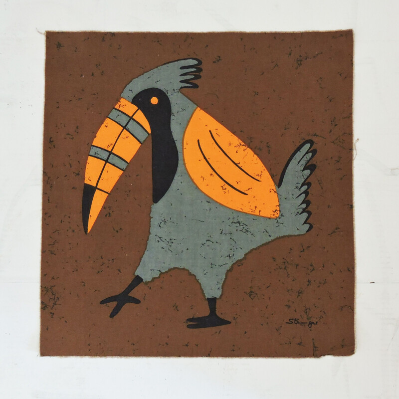 Vintage Tropical Toucan Fabric Wall Hanging by Traude Sänger for Sangerform, 1960s