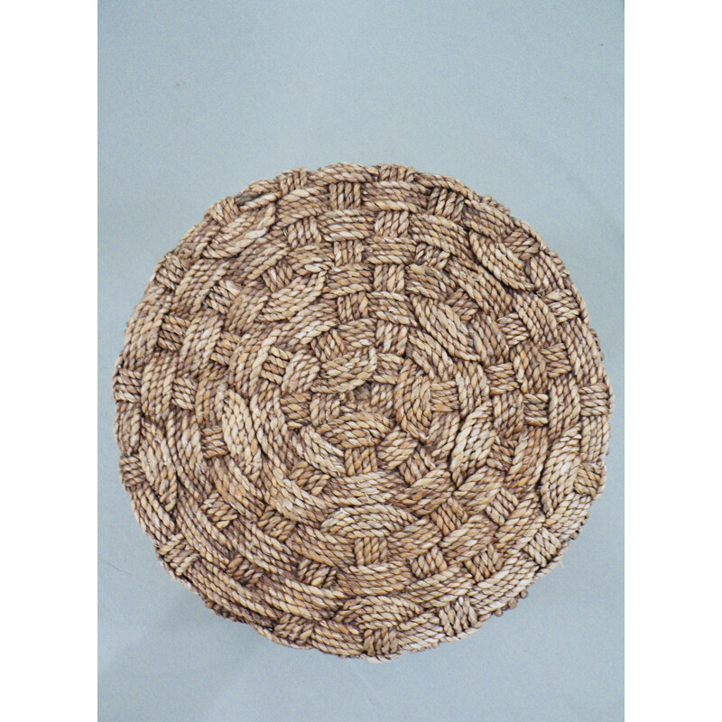 Set of 4 vintage wood and rope poufs 1950