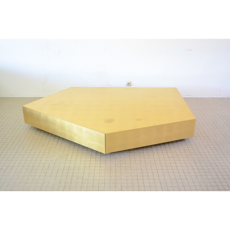 Table basse Vintage XXL en feuille d'or 18 carats par Hugues Chevalier Paris