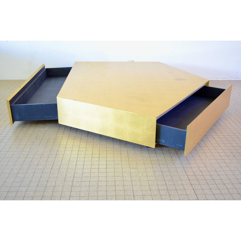 Vintage XXL 18kt gold leaf coffee table by Hugues Chevalier Paris