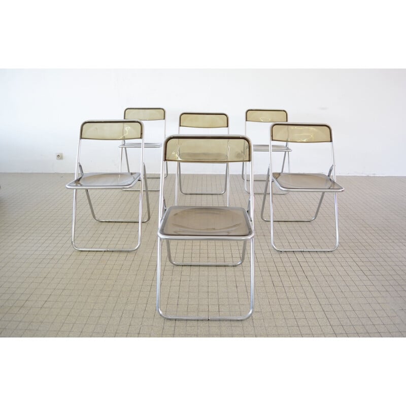 Set of 6 vintage transparent and chrome space age folding chairs