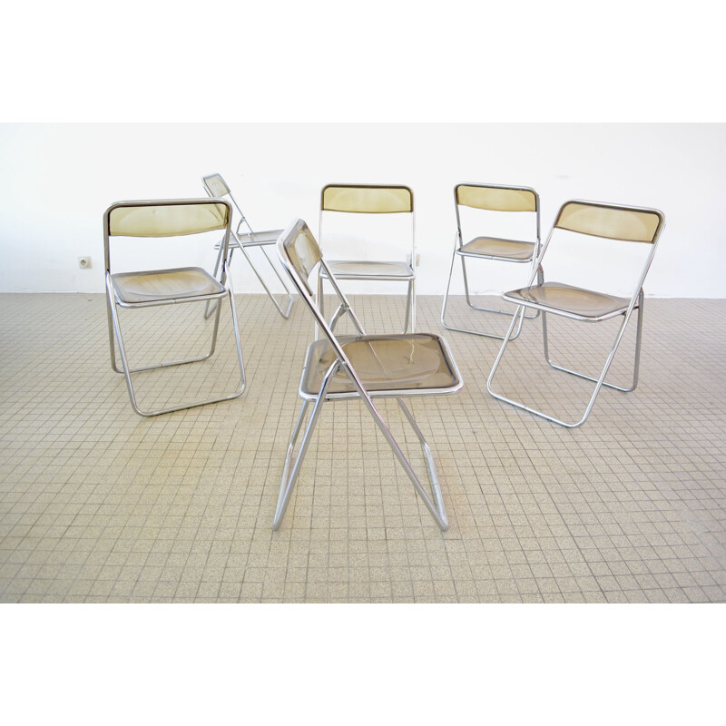 Set of 6 vintage transparent and chrome space age folding chairs