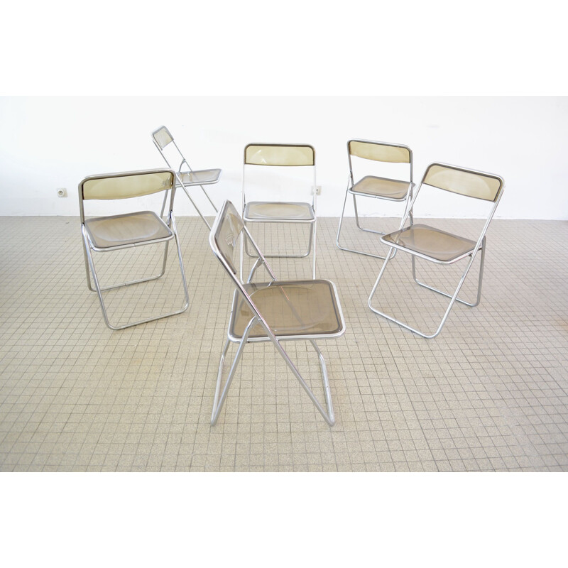 Set of 6 vintage transparent and chrome space age folding chairs