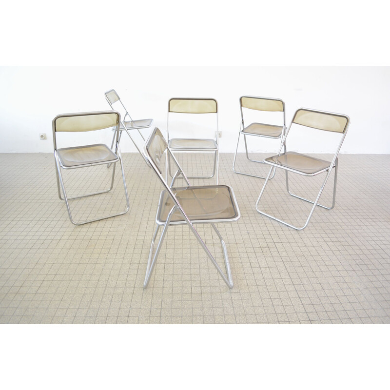 Set of 6 vintage transparent and chrome space age folding chairs